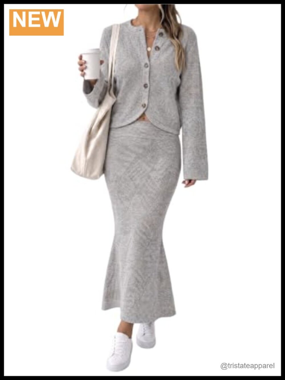 2 Piece Sweater Skirt Set Argyle Cardigan Fishtail Maxi Knit Outfit